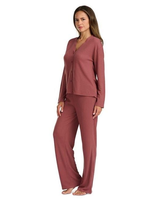 Splendid Red Waffle Stitch Long Pajamas