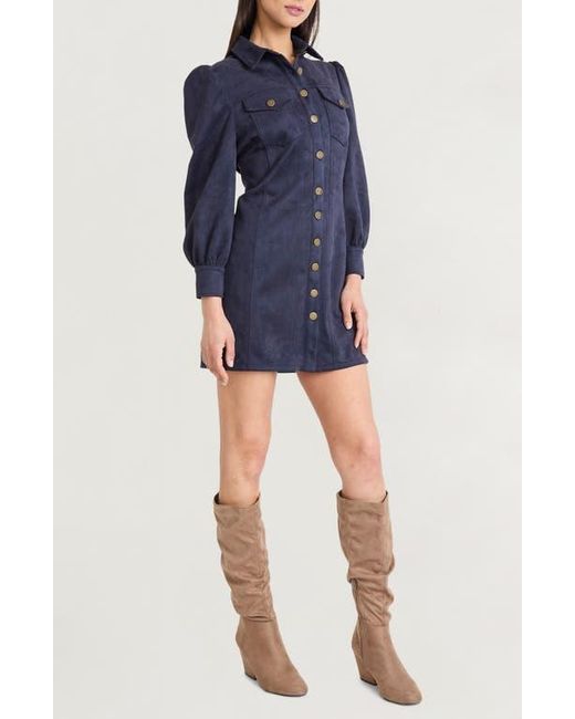 The Good Journey Blue Long Sleeve Faux Suede Minidress