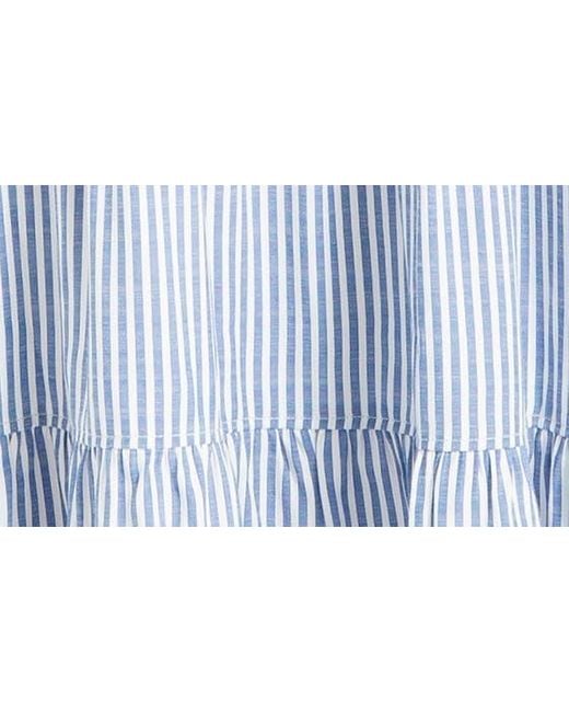 Max Studio Blue Stripe Tiered Maxi Shirtdress