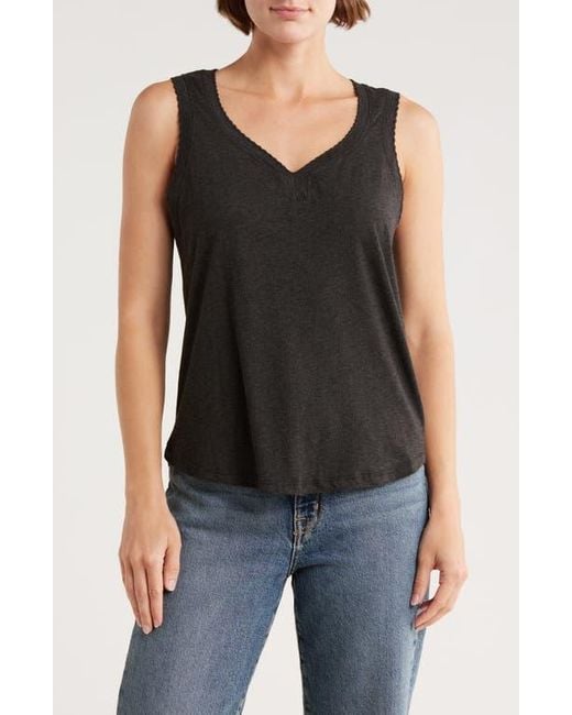 Democracy Black Scallop Trim Shell Tank Top