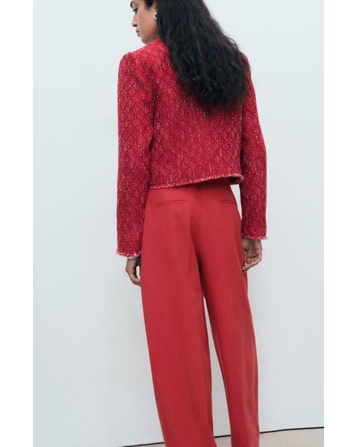 Mango Red Frayed Tweed Jacket