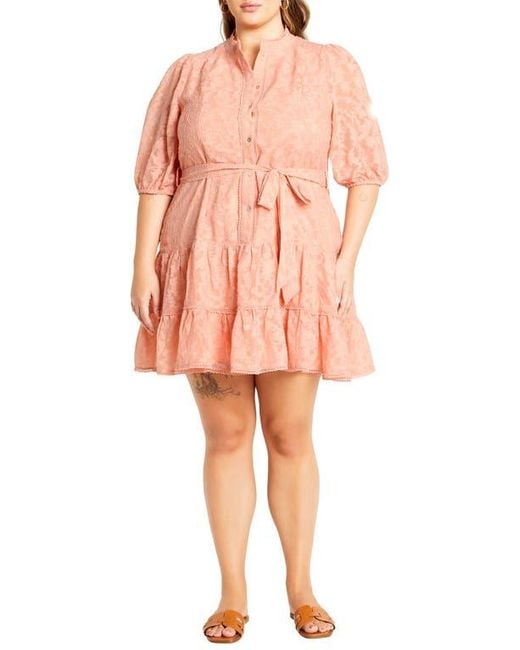 City Chic Women's Pink Chrissa Floral Puff Sleeve Tiered Minidress