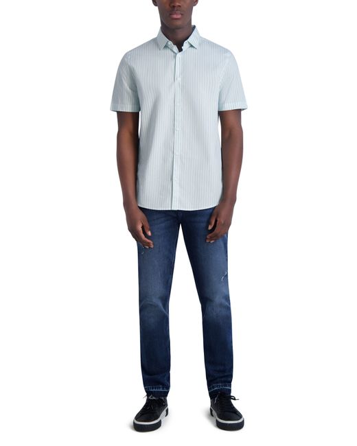 Karl Lagerfeld White Stripe Short Sleeve Cotton Button-down Shirt for men