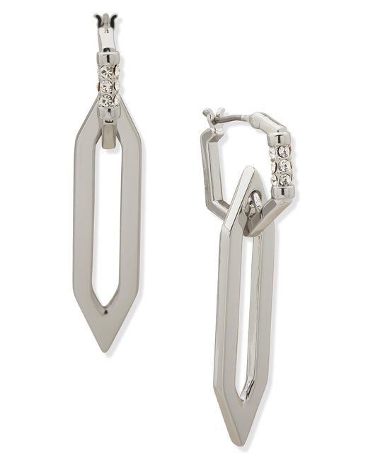 Karl Lagerfeld White Crystal Geometric Drop Earrings