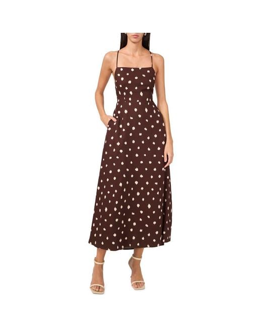 1.STATE Polka Dot Lace-Up Maxi Dress in Brown | Lyst
