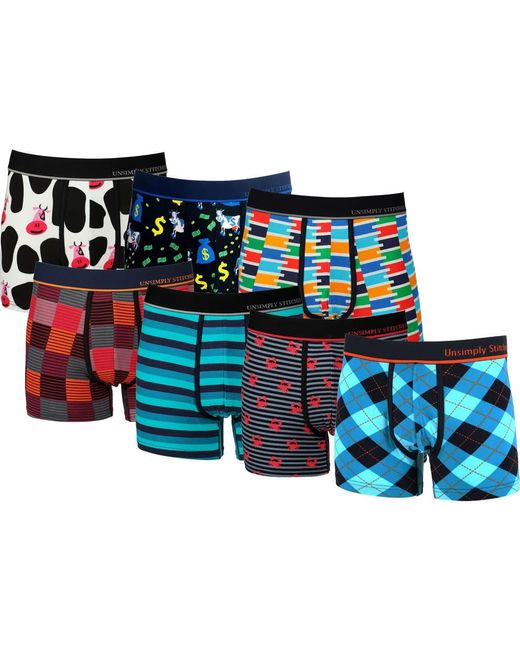 Unsimply Stitched Blue 7-Pack Assorted Stretch Cotton Trunks for men