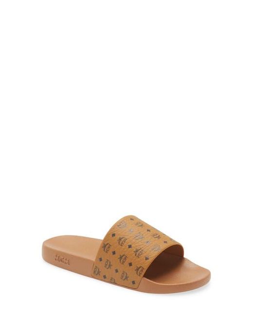 MCM Brown Monogram Slide Sandal for men