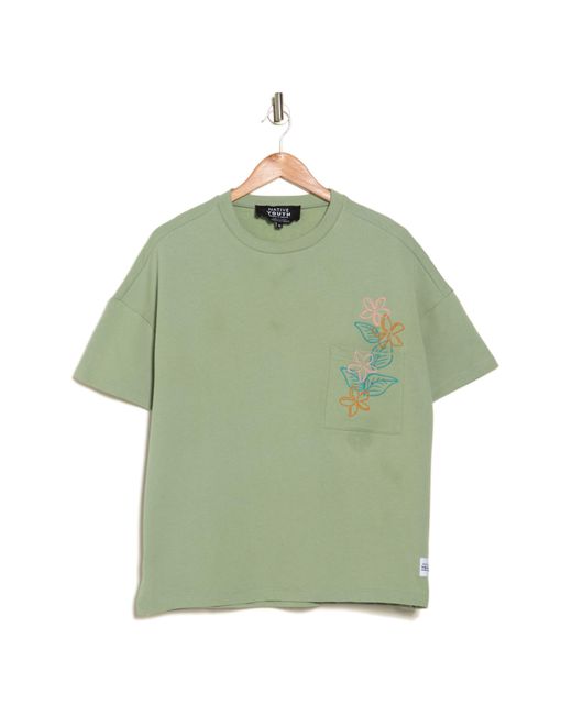 Native Youth Green Embroidered Cotton T-shirt for men