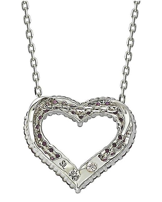 Suzy Levian Purple Sterling Cubic Zirconia Heart Pendant Necklace
