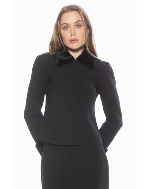 Alexia Admor Black Fran Faux Fur Trim Twill Jacket