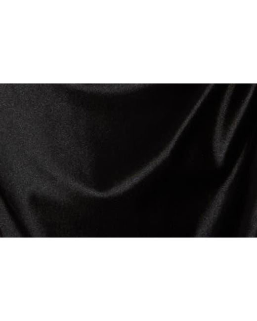 Chelsea28 Black Ruched Cap Sleeve Satin Midi Dress