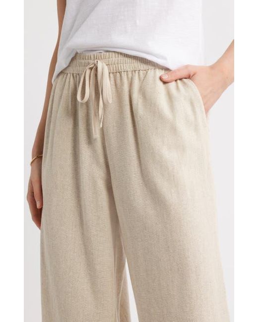 Caslon Natural Drawstring Wide Leg Linen Blend Pants