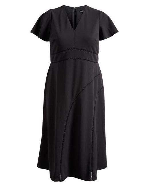Maggy London Black Short Sleeve Lattice Detail Midi Dress