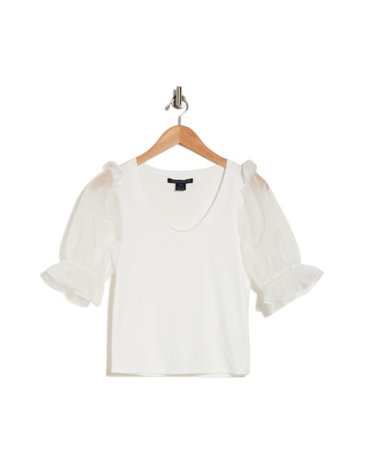 French Connection White Rosana Organza Puff Sleeve T-shirt