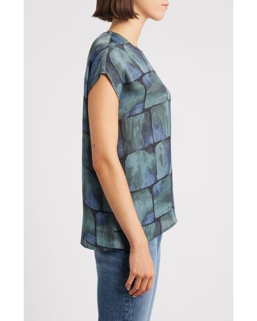 Apny Blue Geometric Print Cap Sleeve Shell