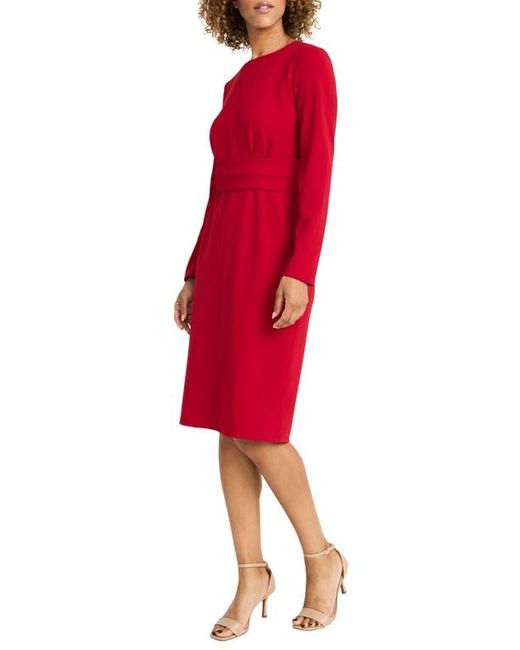 Maggy London Red Long Sleeve Crepe Midi Sheath Dress