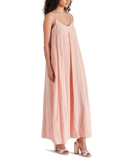 Steve Madden Pink Stripe Inverted Pleat Cotton Maxi Dress