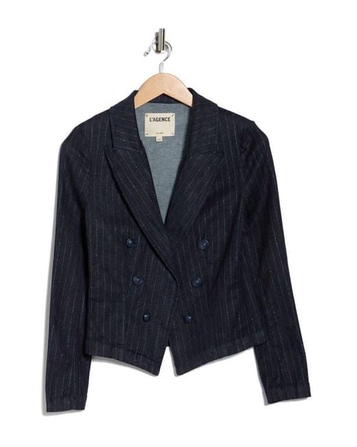 L'Agence Black Wayne Pinstripe Double Breast Crop Jacket