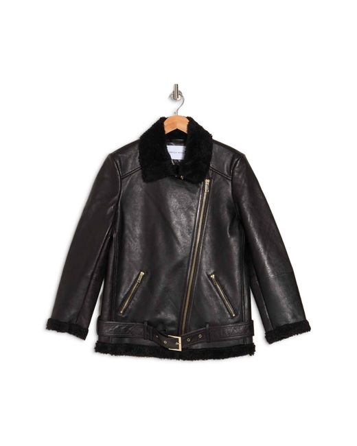 Rebecca Minkoff Sienna Oversized Faux Fur Collar Leather Moto Jacket In Black At Nordstrom Rack