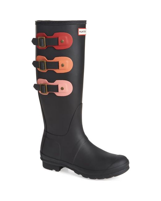 Hunter Black Triple Buckle Tall Rain Boot