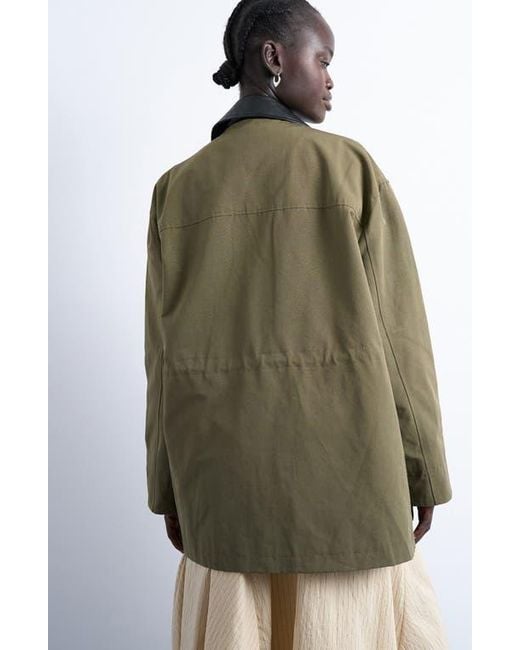 TOPSHOP Green Mixed Media Shacket