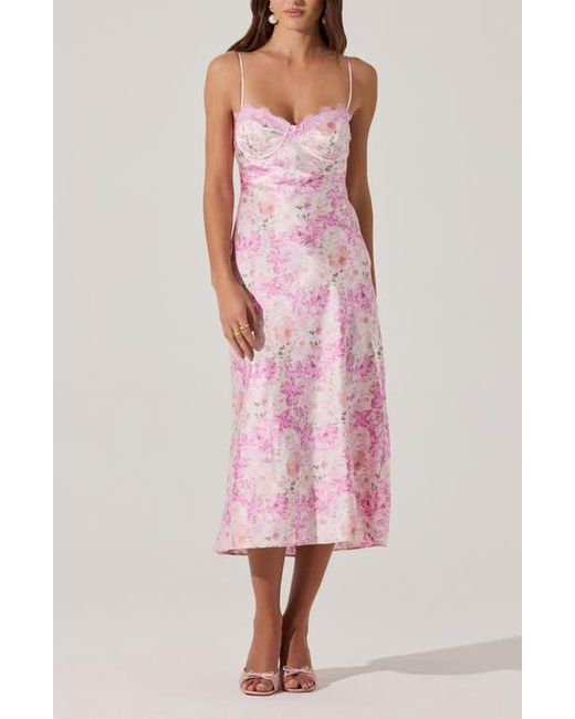 Astr Pink Lace Trim Satin Slipdress
