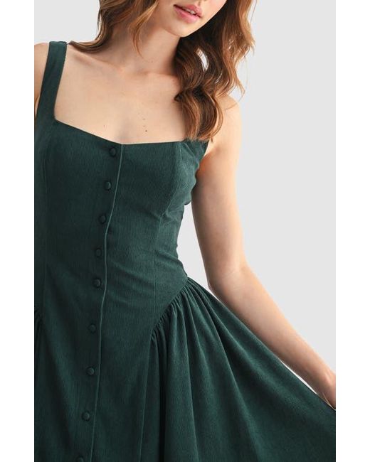 Lush Corduroy Button Flare Minidress in Green | Lyst Lush Corduroy Button Flare Minidress in Green | Lyst