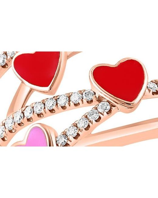 Effy Red 14k Rose Gold Enamel Heart & Diamond Ring