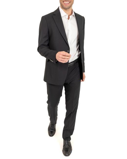 PINOPORTE Black Trim Fit Wool Suit for men