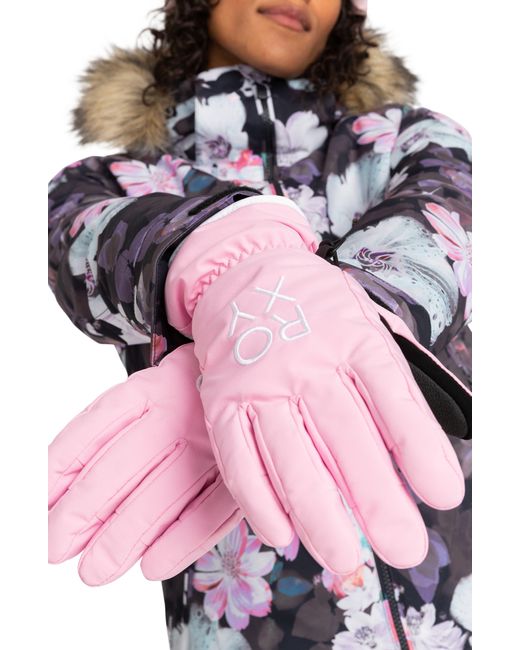 Roxy Pink Freshfield Water Repellent Ski Gloves