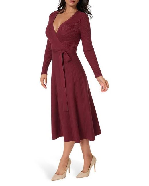 Bebe Red Surplice V-Neck Fit & Flare Sweater Dress