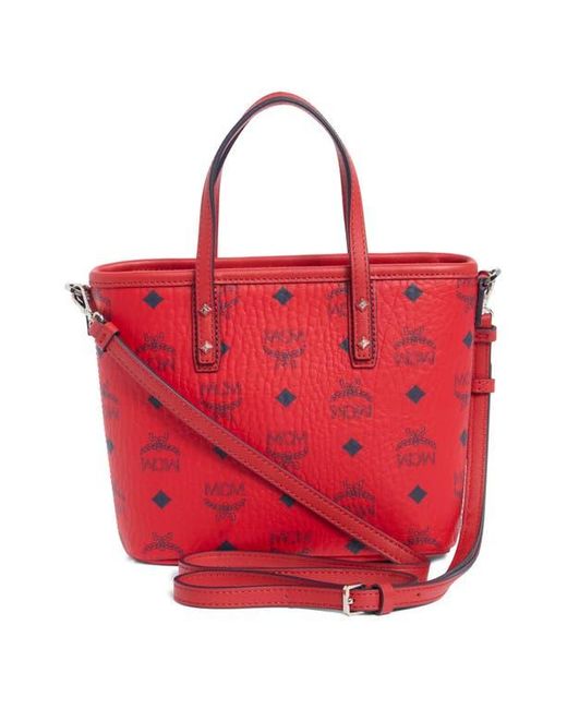 MCM Aren Visetos Coated Canvas Tote in Red | Lyst