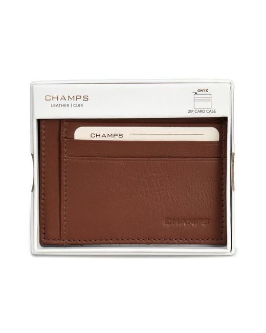 CHAMPS Brown Zip Leather Card Case for men