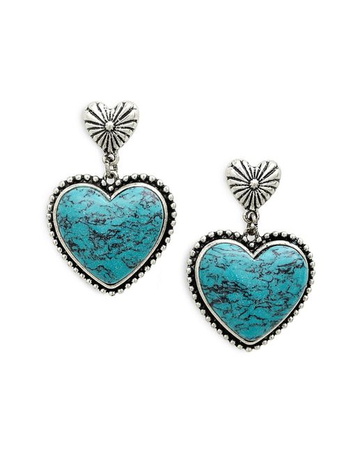 Tasha Blue Faux Turquoise Stone Heart Drop Earrings