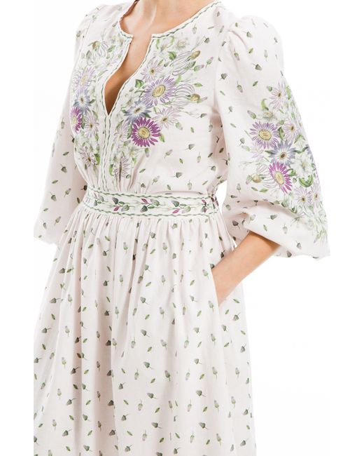 Max Studio White Floral Linen Blend Dress
