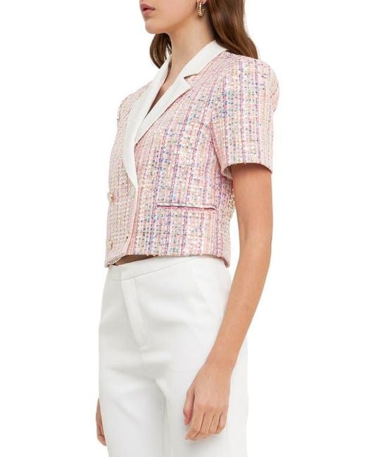 Endless Rose White Sequin Crop Tweed Jacket