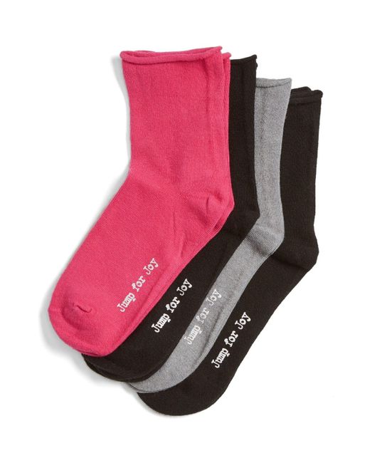 Hue Jump For Joy 4-pack Roll Ankle Socks, Pink