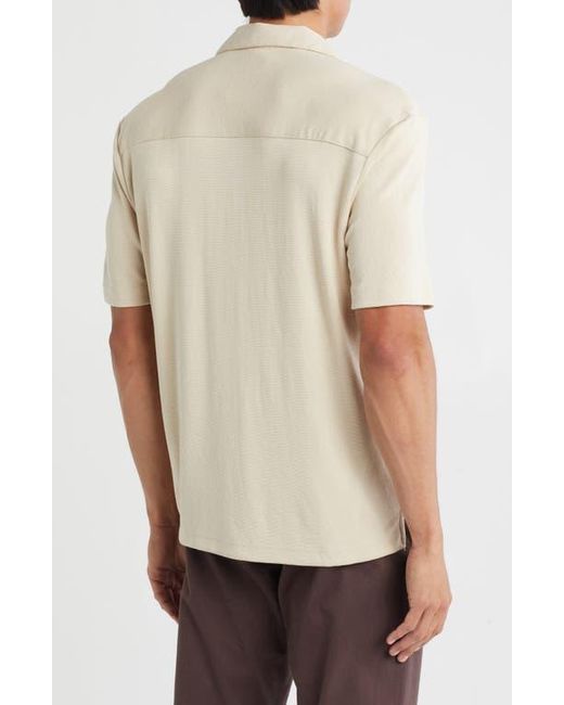 Denim and Flower Natural Textured Knit Short Sleeve Button-Up Shirt for men