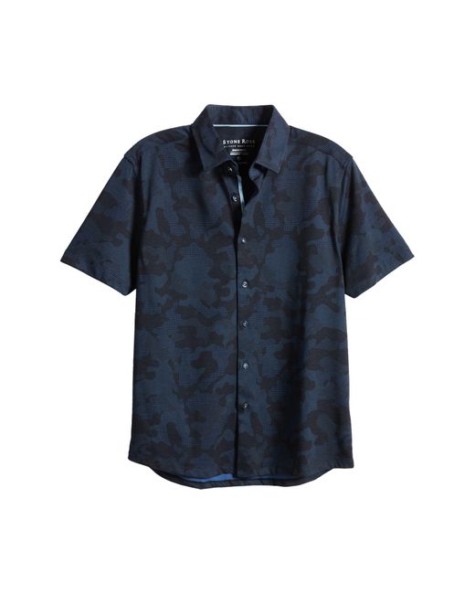 Stone Rose Blue Dry Touch® Performance Camouflage Short Sleeve Button-up Shirt for men