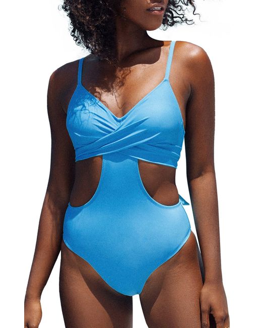 CUPSHE Cutout Tie Back Onepiece Swimsuit in Blue Lyst