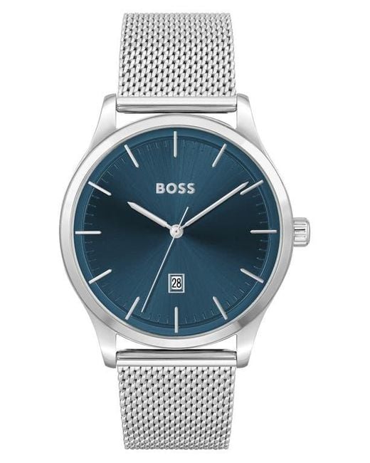 Boss Gray Reason Quartz Mesh Strap Watch, 43Mm for men