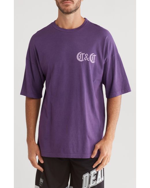 Crooks and Castles Purple Oversize Heavy Wash Logo Graphic T-shirt for men