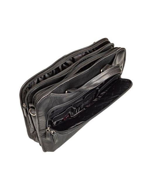 Mancini Black Triple Compartment Leather Briefcase for men