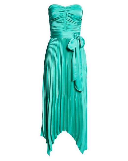 Ramy Brook Green Fernanda Ruched Pleated Strapless Maxi Dress