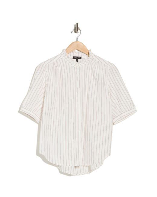 Rag & Bone White Jordan Stripe Short Sleeve Cotton Button-up Shirt