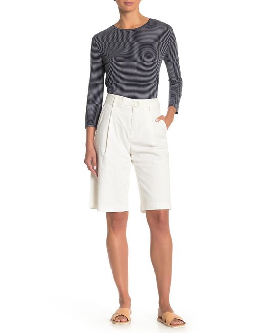 Vince White Belted Twill Bermuda Shorts