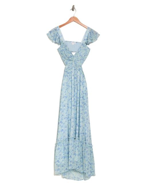 Blu Pepper Blue Pleated Cutout Midi Dress