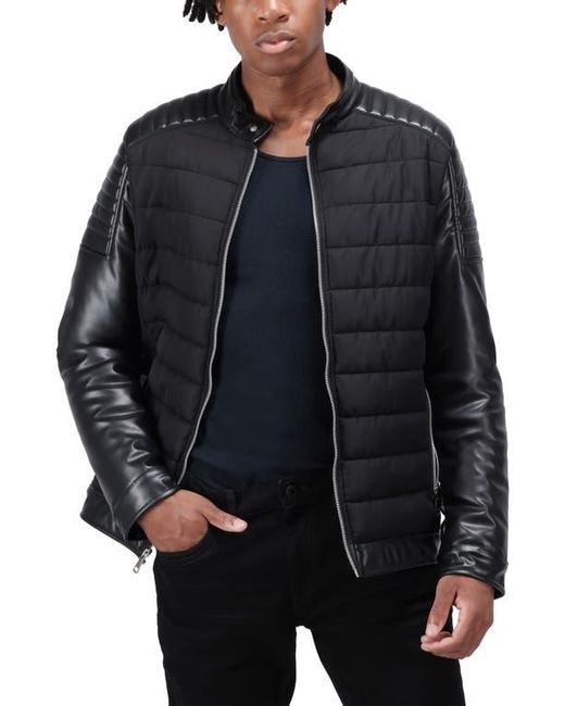 Xray Jeans Black Faux Leather Quilted Moto Jacket for men
