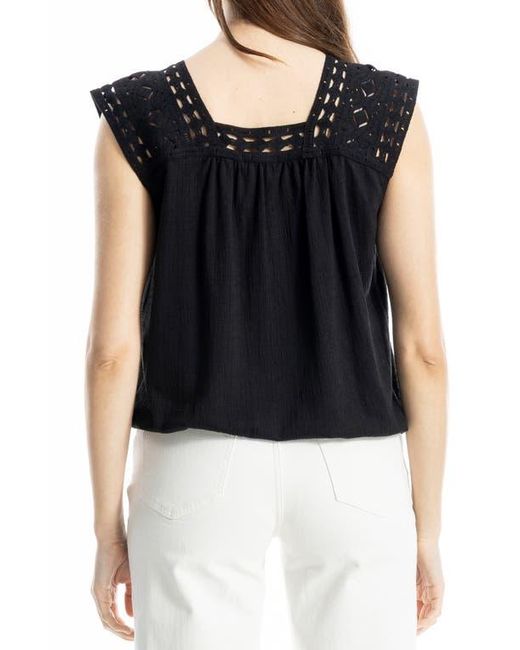 Max Studio Black Open Stitch Square Neck Top