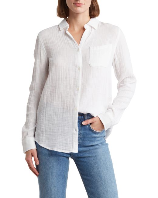 Beach Lunch Lounge White Alessia Long Sleeve Cotton Button-up Shirt